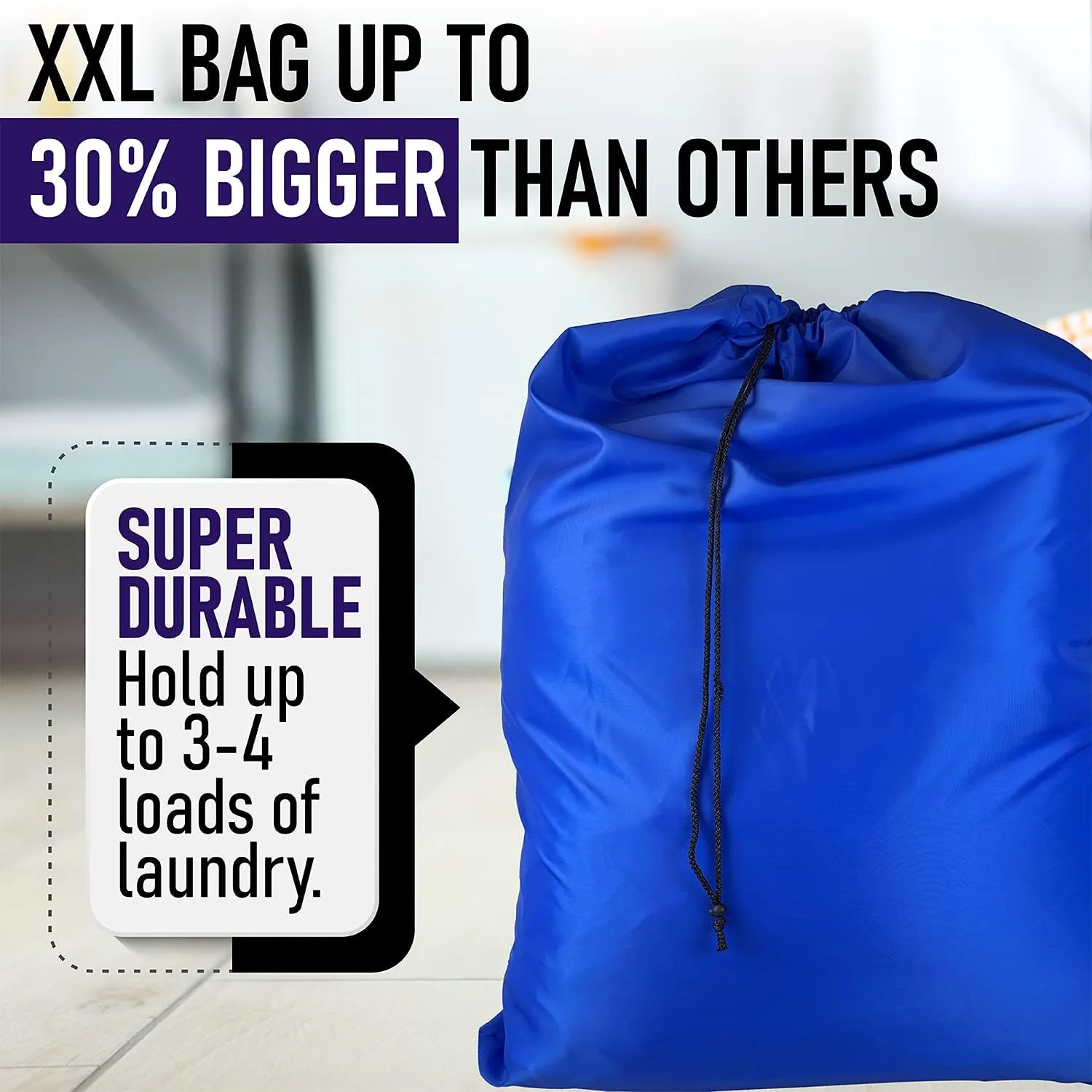 Super Extra Large Heavy Duty 100% Nylon Laundry Storage Bag, H U G E size: L 40" x H 50", Family size Bag with Locking Closure Drawstring, Machine Washable, XXL Organizer Bag. Made in USA (ROYAL BLUE)