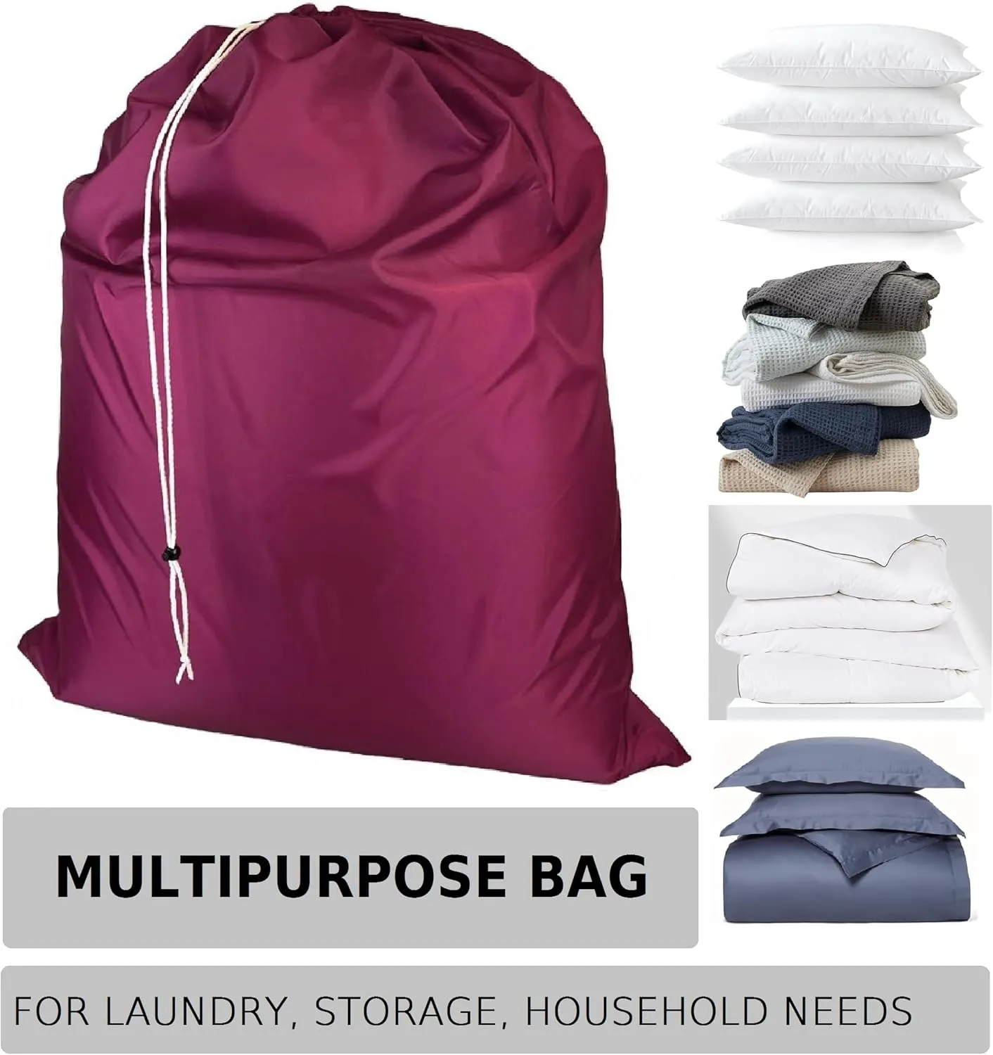 Super Extra Large Heavy Duty 100% Nylon Laundry Storage Bag, H U G E size: L 40" x H 50", Laundry Bag with Locking Closure Drawstring, Machine Washable, XXL Organizer Bag. Made in USA (CRANBERRY)