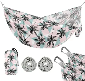 susiyo Portable Camping Hammock Abstract Coconut Trees Printed Lightweight Hammock Comfortable Travel Swing with Tree Straps for Camping Hiking Backpacking Travel or Beach - Up to 330lbs