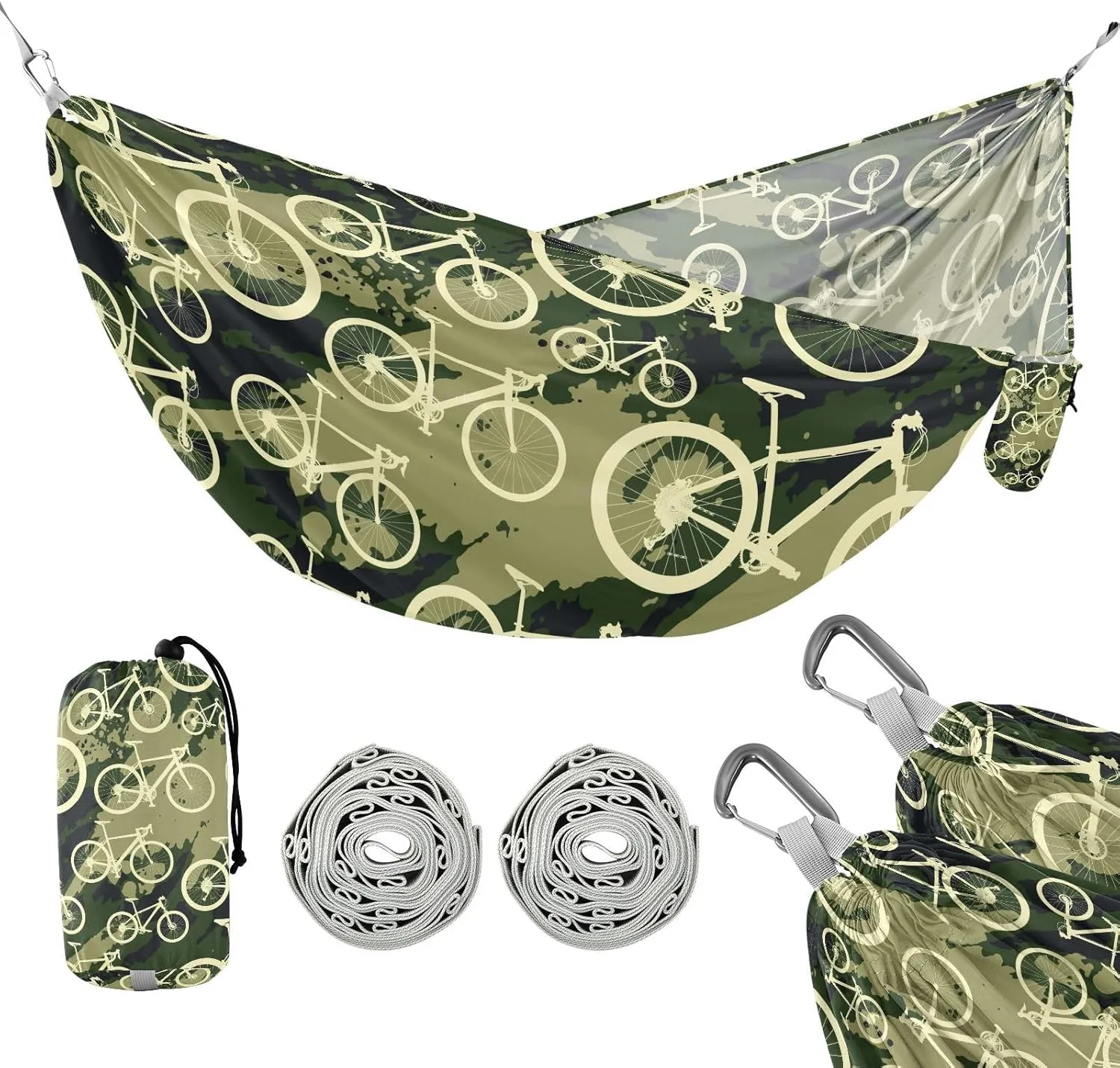 susiyo Portable Camping Hammock Bicycle Camouflage Printed Lightweight Hammock Comfortable Travel Swing with Tree Straps for Camping Hiking Backpacking Travel or Beach - Up to 330lbs