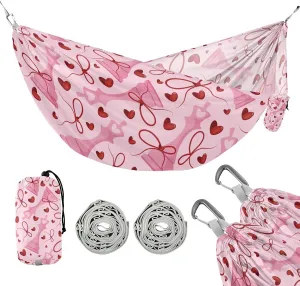 susiyo Portable Camping Hammock Chess Pieces Red Bow Printed Lightweight Hammock Comfortable Travel Swing with Tree Straps for Camping Hiking Backpacking Travel or Beach - Up to 330lbs