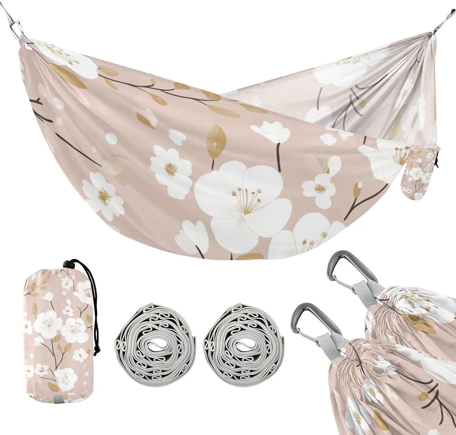 susiyo Portable Camping Hammock Cute Floral Pink Printed Lightweight Hammock Comfortable Travel Swing with Tree Straps for Camping Hiking Backpacking Travel or Beach - Up to 330lbs
