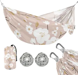 susiyo Portable Camping Hammock Cute Floral Pink Printed Lightweight Hammock Comfortable Travel Swing with Tree Straps for Camping Hiking Backpacking Travel or Beach - Up to 330lbs