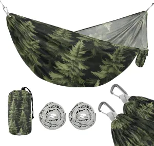 susiyo Portable Camping Hammock Green Pine Trees Printed Lightweight Hammock Comfortable Travel Swing with Tree Straps for Camping Hiking Backpacking Travel or Beach - Up to 330lbs