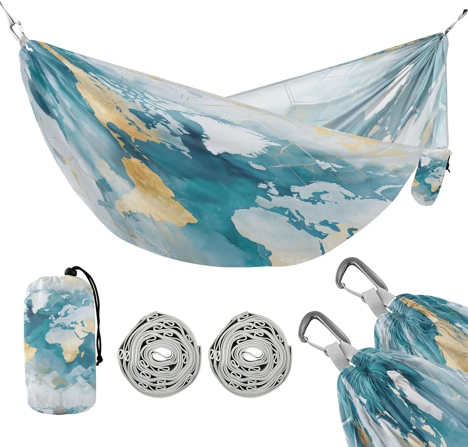 susiyo Portable Camping Hammock World Map Printed Lightweight Hammock Comfortable Travel Swing with Tree Straps for Camping Hiking Backpacking Travel or Beach - Up to 330lbs