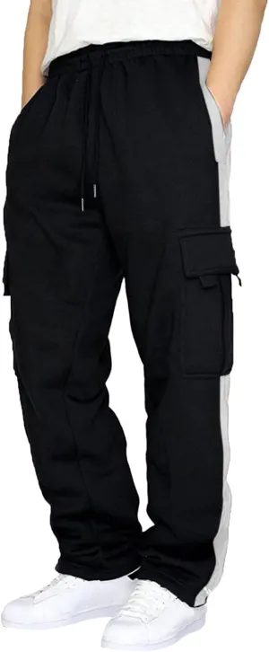Sweatpants for Men Track Cuff Solid Color Lace up Comfy Workout Pants with Pocket Elastic Waist Joggers Baggy