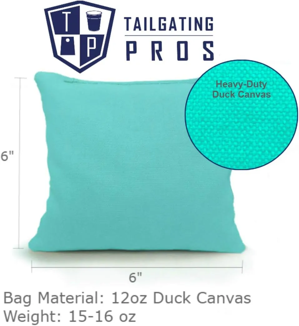 Tailgating Pros Set of 8 Cornhole Bean Bags Made with Regulation Duck Cloth- Choose Corn Filled, All Weather Filled, or Pro Style (Tote Bag Included)