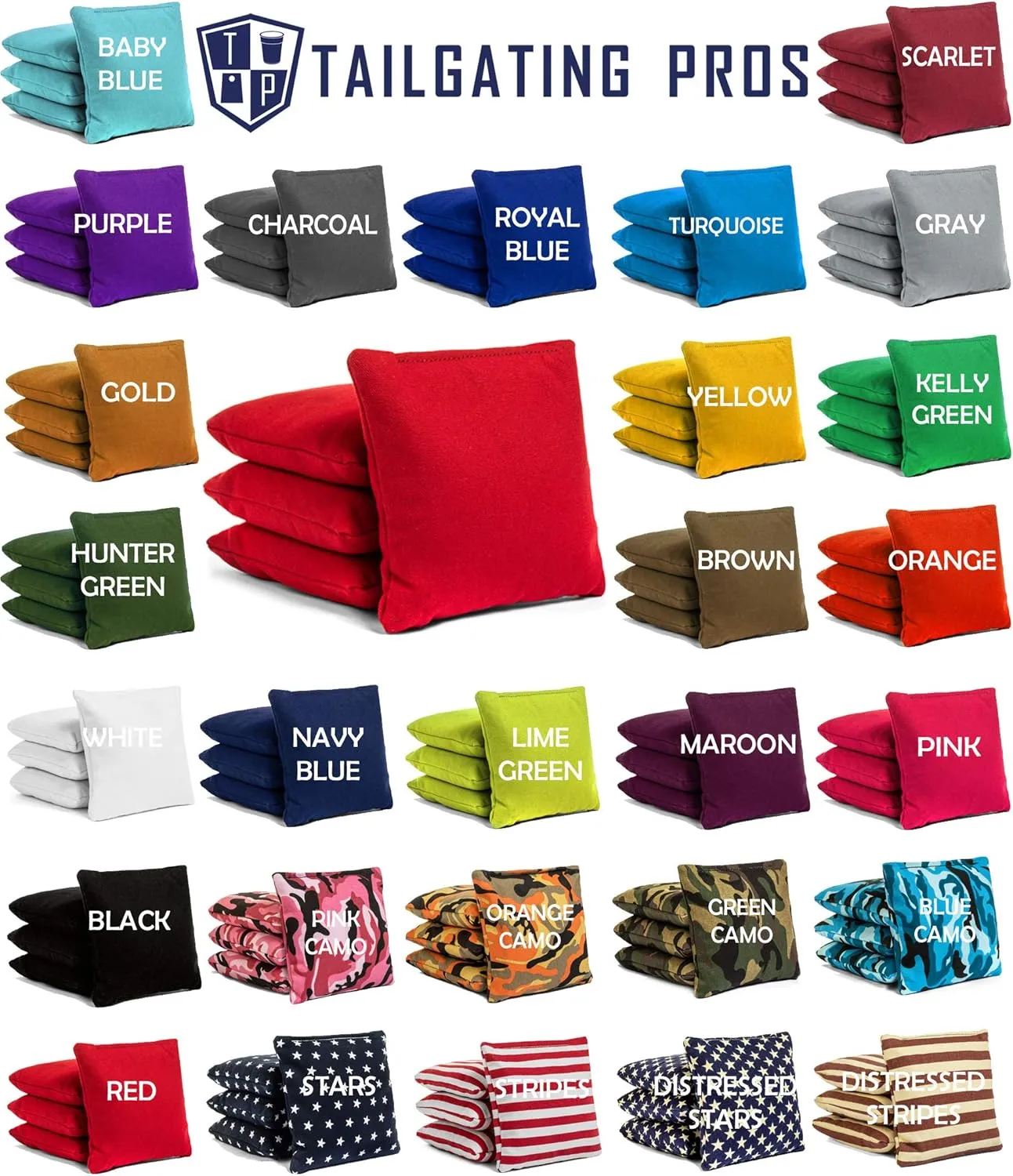 Tailgating Pros Set of 8 Cornhole Bean Bags Made with Regulation Duck Cloth- Choose Corn Filled, All Weather Filled, or Pro Style (Tote Bag Included)