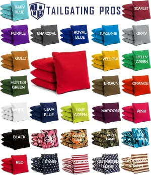 Tailgating Pros Set of 8 Cornhole Bean Bags Made with Regulation Duck Cloth- Choose Corn Filled, All Weather Filled, or Pro Style (Tote Bag Included)
