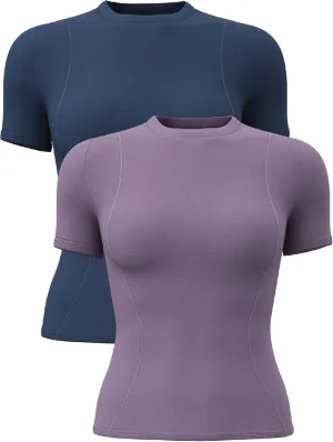 TAISIM Women's Dry Fit Workout Shirt Crew Neck Compression Top
