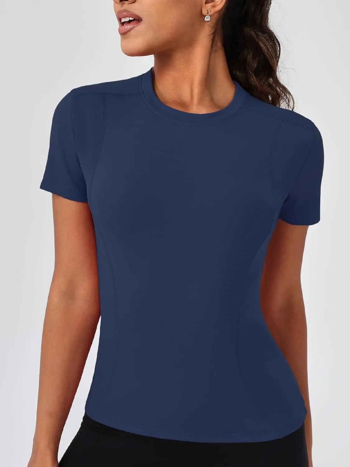 TAISIM Women's Dry Fit Workout Shirt Crew Neck Compression Top