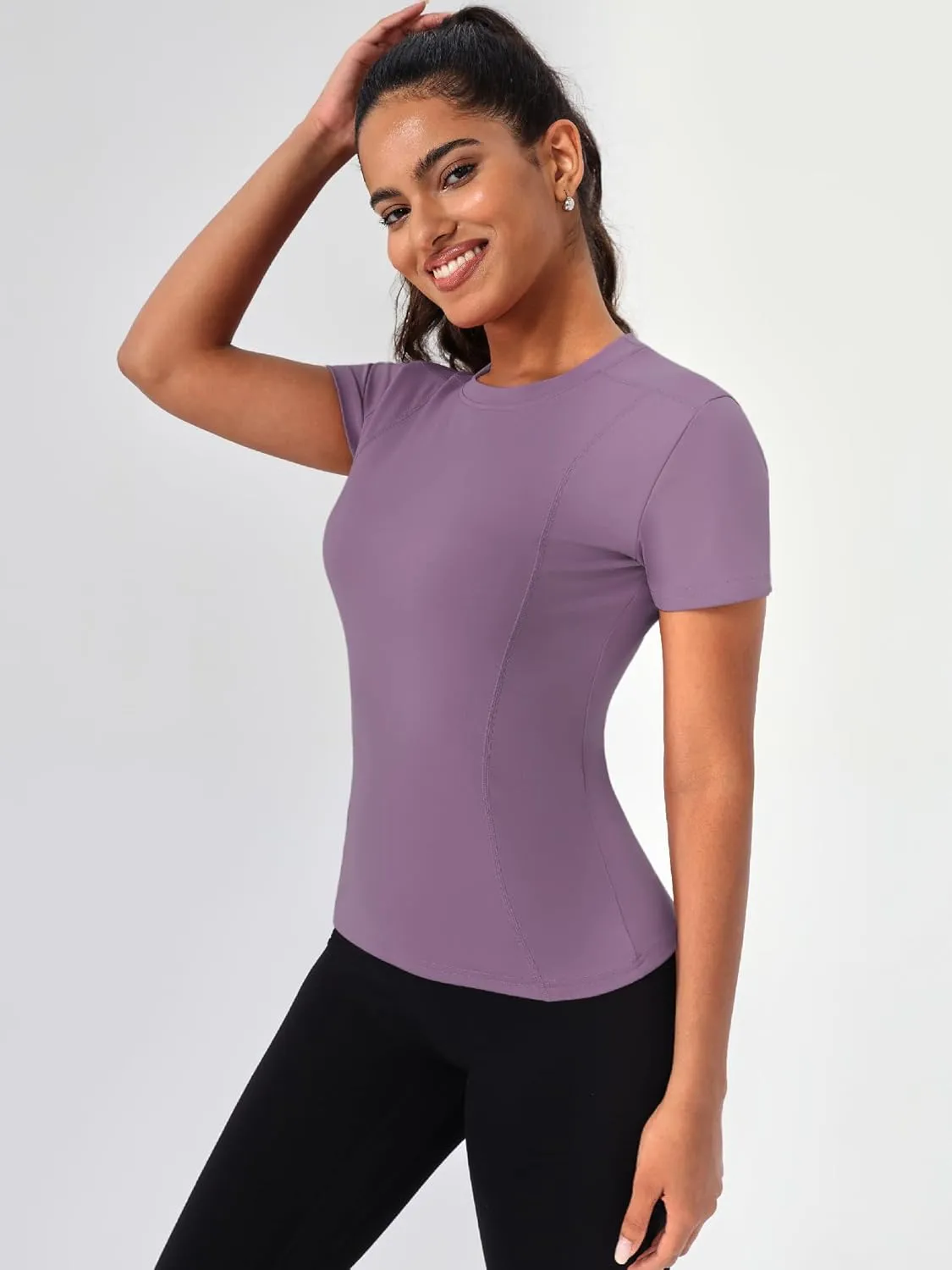 TAISIM Women's Dry Fit Workout Shirt Crew Neck Compression Top