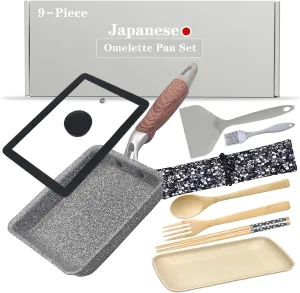 Tamagoyaki Japanese Omelette Pan Nonstick with Lid, Square Japanese Egg Pan Rectangle 7"x5" Grey