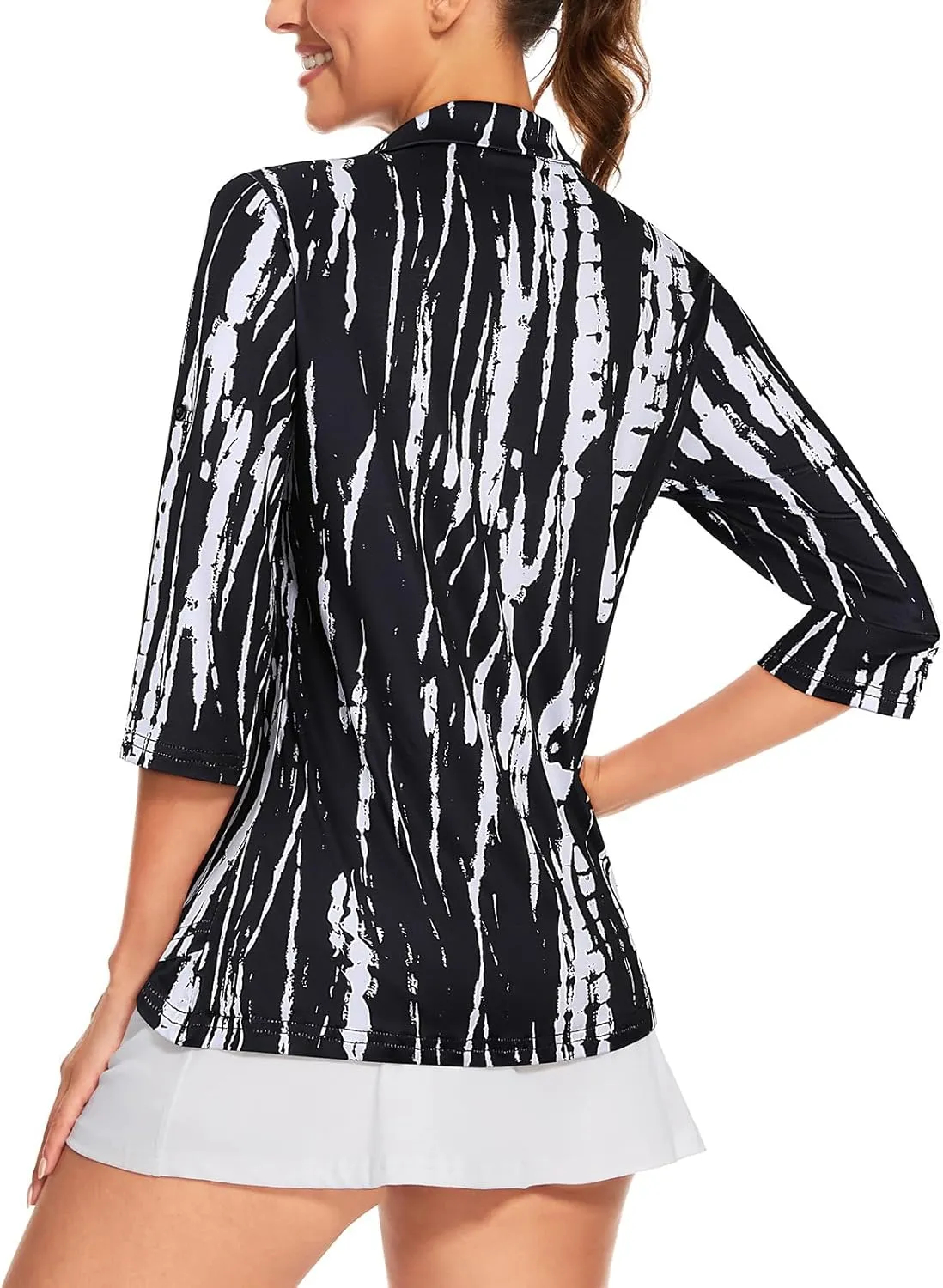 Tanst Sky Womens 3/4 Sleeve Golf Shirt Quick Dry Zip Up Workout Tennis Tops with Pockets