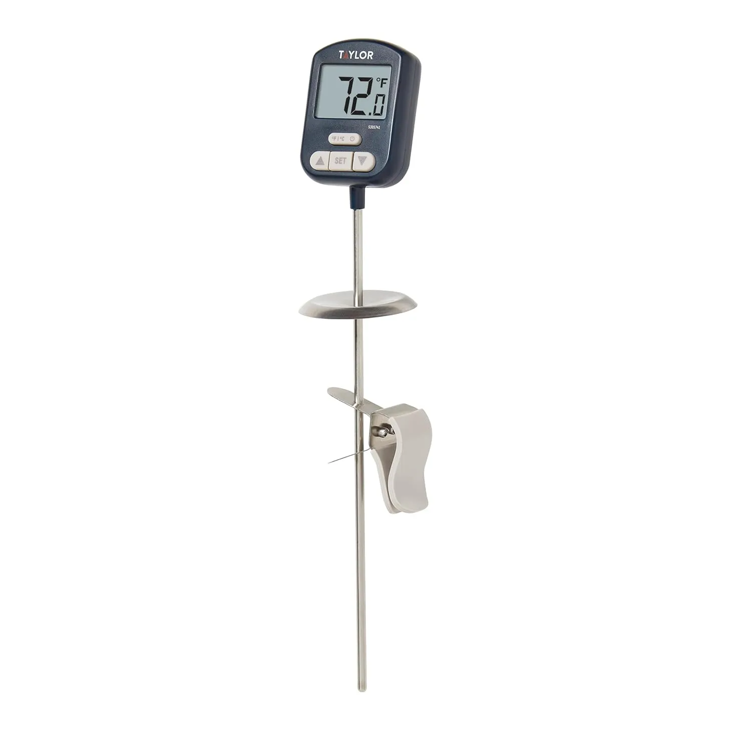 Taylor Digital Premium High Heat Resistant Candy Thermometer, Meat, Deep Fry, Brewing, and Craft Thermometer, with pan/Kettle Clip and Heat Shield, Backlit Display, and Includes 1 CR2032 Battery, Navy