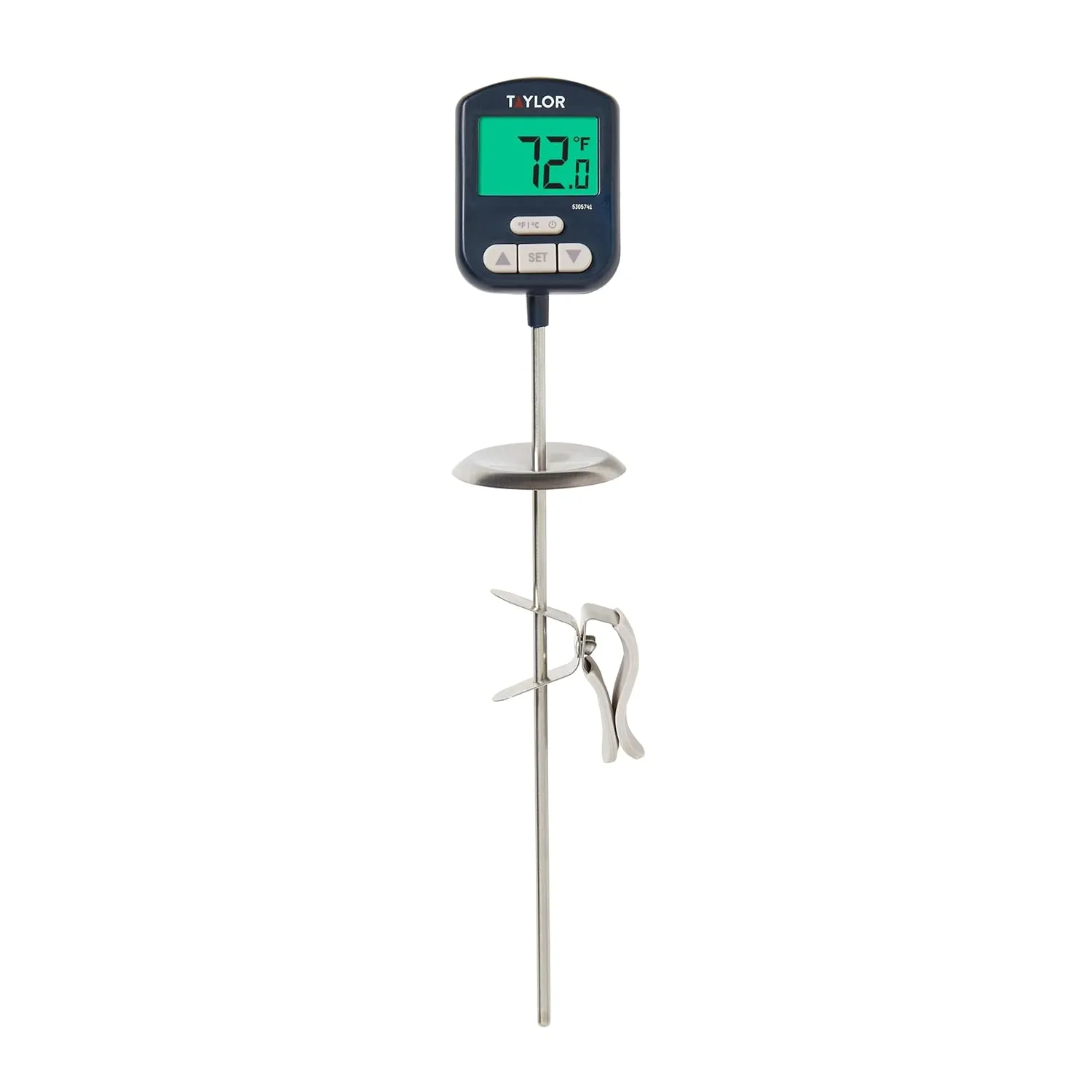 Taylor Digital Premium High Heat Resistant Candy Thermometer, Meat, Deep Fry, Brewing, and Craft Thermometer, with pan/Kettle Clip and Heat Shield, Backlit Display, and Includes 1 CR2032 Battery, Navy