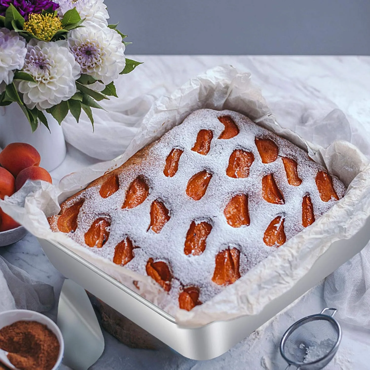 TeamFar 8 Inch Square Baking Pan, Square Cake Pan Stainless Steel Square Cake Brownie Pan for Baking Roasting Serving, Healthy & Non Toxic, Sturdy & Matte Finish, Dishwasher Safe - 4 PCS