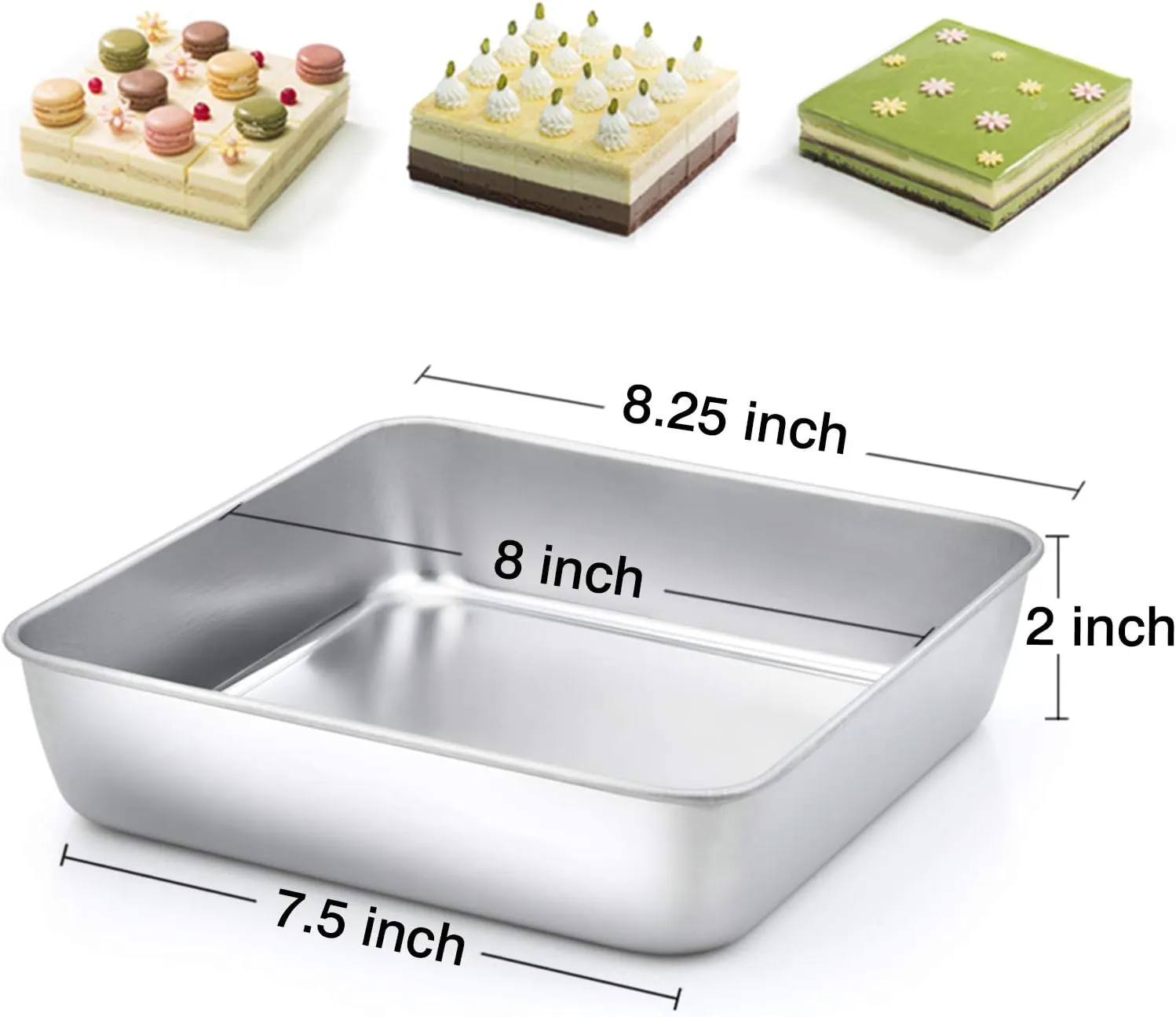 TeamFar 8 Inch Square Baking Pan, Square Cake Pan Stainless Steel Square Cake Brownie Pan for Baking Roasting Serving, Healthy & Non Toxic, Sturdy & Matte Finish, Dishwasher Safe - 4 PCS