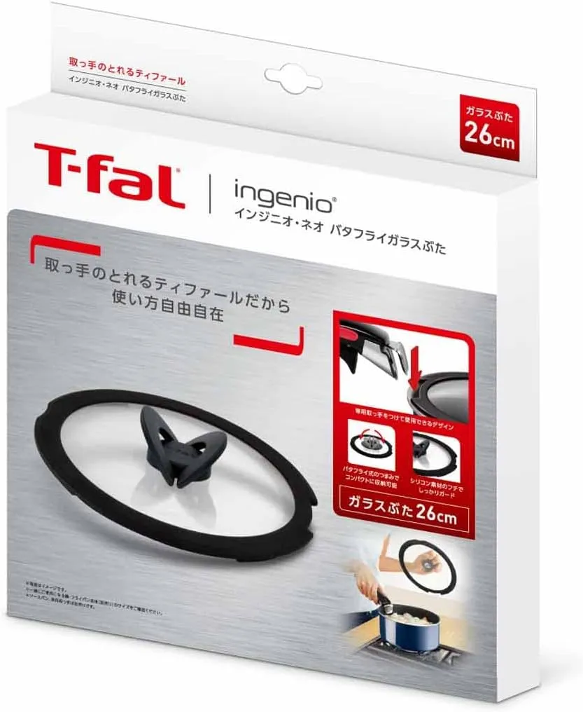 Tefal L99366 T-fal Lid 10.2 inches (26 cm) Butterfly Glass Lid Ingenio Neo
