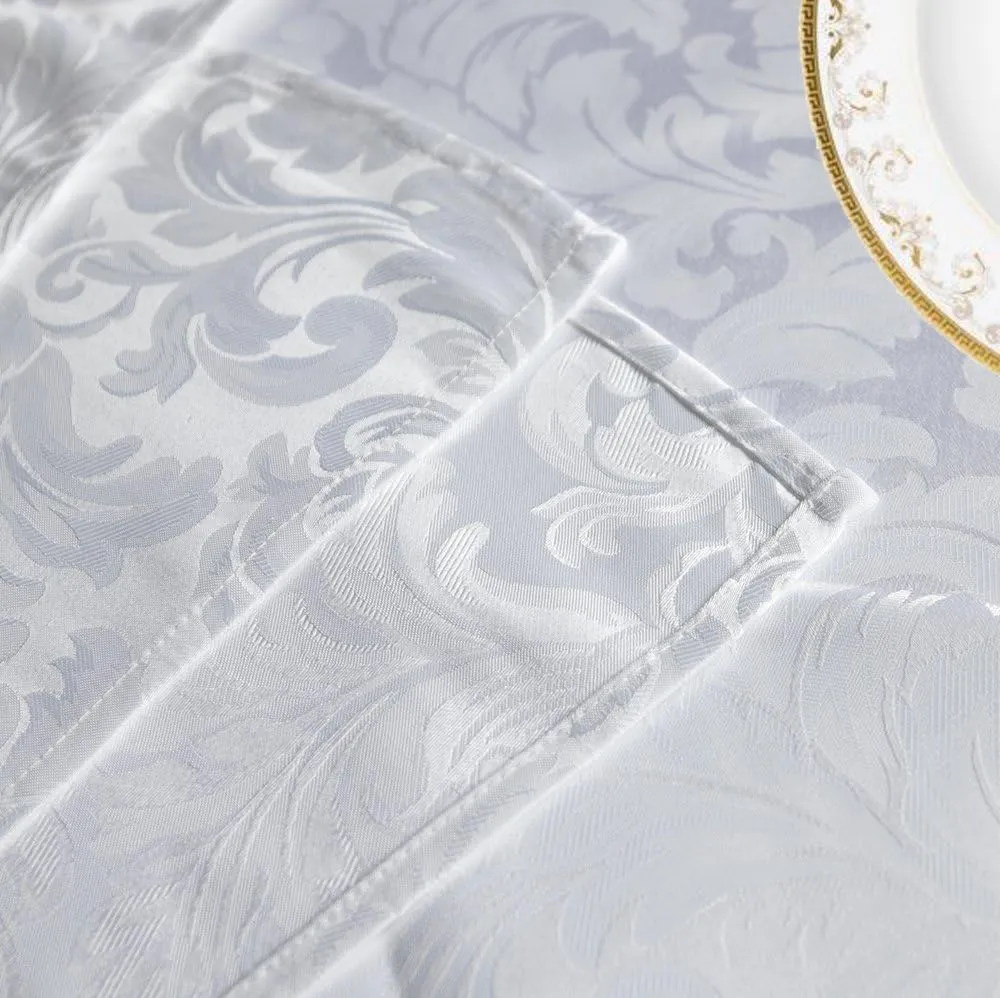 Tektrum Heavy Duty 60 X 102 inch Rectangular Damask Jacquard Tablecloth Table Cover - Waterproof/Spill Proof/Stain Resistant/Wrinkle Free - Great for Banquet, Parties, Dinner, Wedding (White)