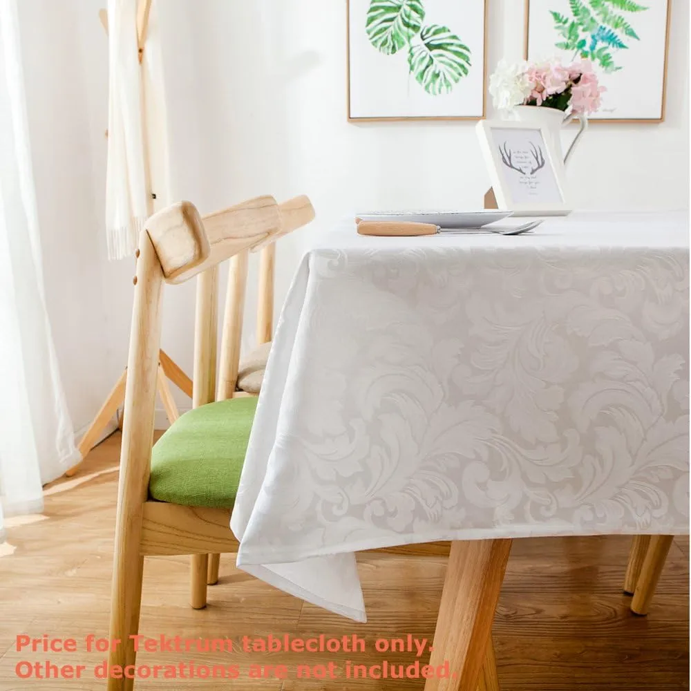 Tektrum Heavy Duty 60 X 102 inch Rectangular Damask Jacquard Tablecloth Table Cover - Waterproof/Spill Proof/Stain Resistant/Wrinkle Free - Great for Banquet, Parties, Dinner, Wedding (White)