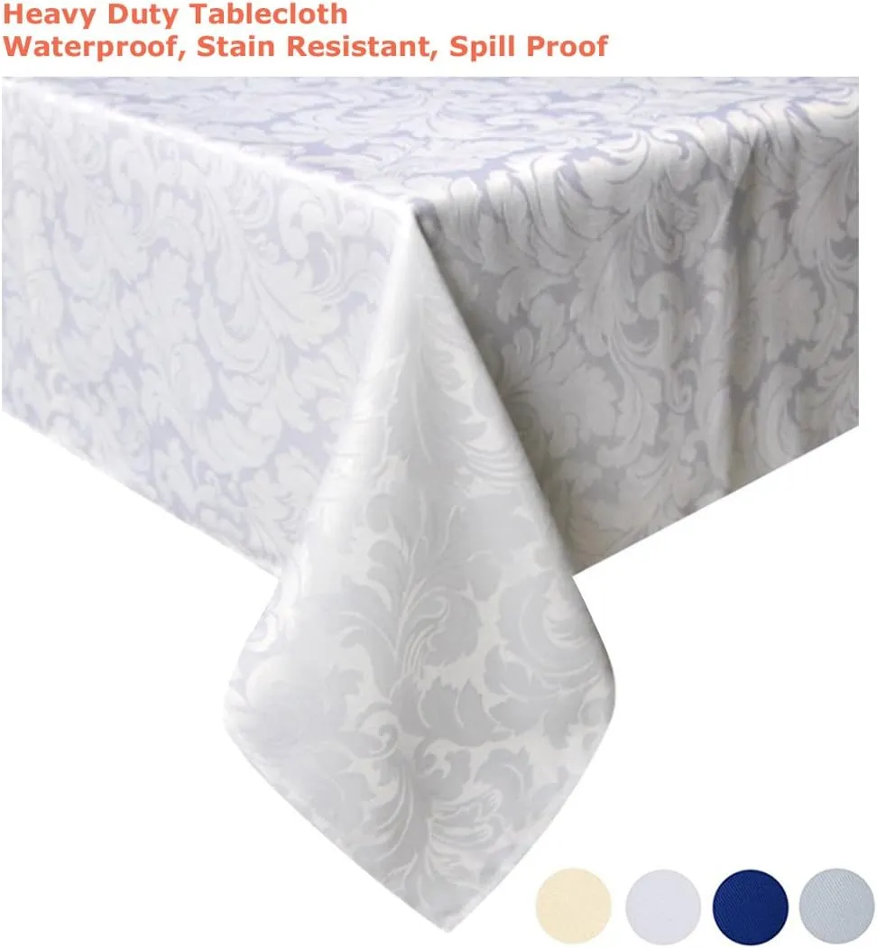 Tektrum Heavy Duty 60 X 102 inch Rectangular Damask Jacquard Tablecloth Table Cover - Waterproof/Spill Proof/Stain Resistant/Wrinkle Free - Great for Banquet, Parties, Dinner, Wedding (White)