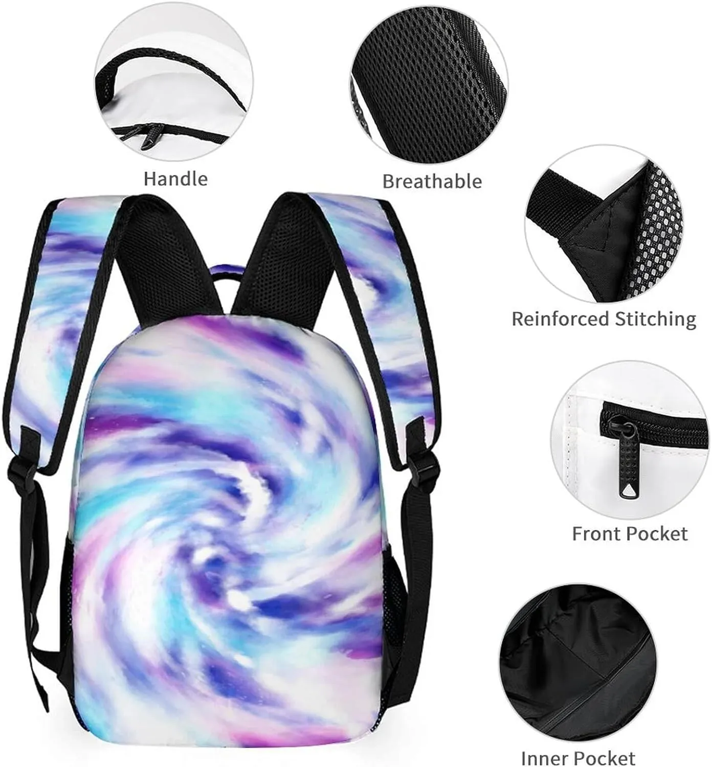 Tie Dye Backpack with Lunch Box & Pencil Case for Kids Girls Boys School, 16 Inch Cute Tie Dye Bookbag, School Backpack for Students Children, Lightweight, Large Capacity