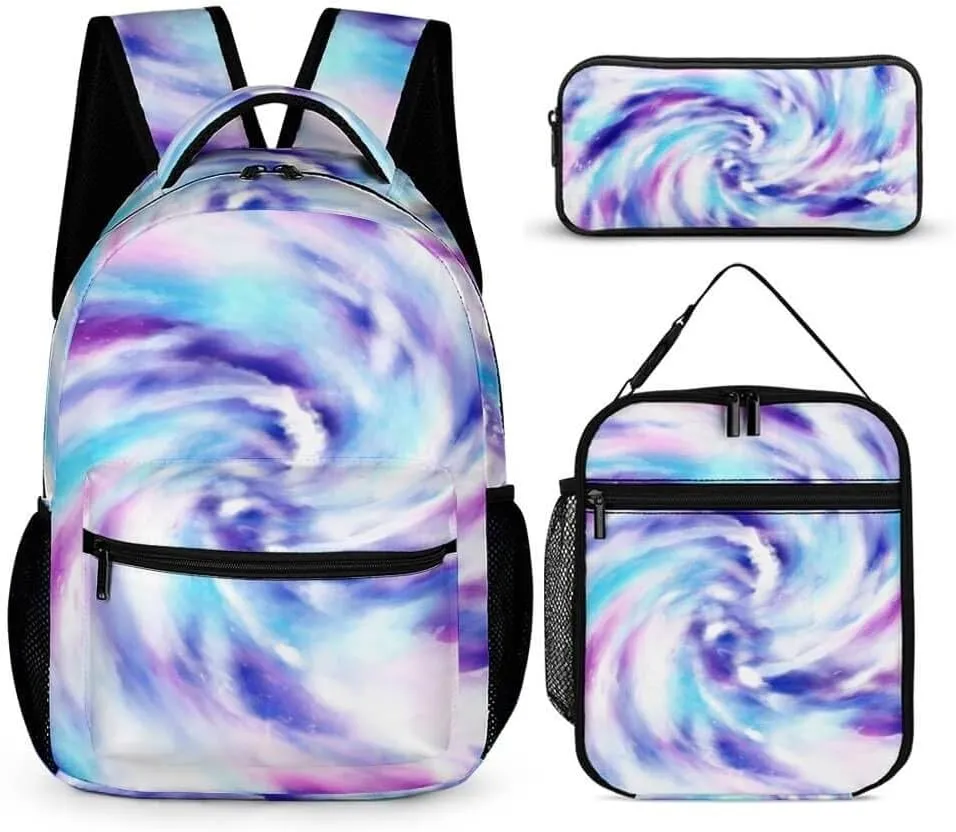 Tie Dye Backpack with Lunch Box & Pencil Case for Kids Girls Boys School, 16 Inch Cute Tie Dye Bookbag, School Backpack for Students Children, Lightweight, Large Capacity