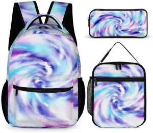 Tie Dye Backpack with Lunch Box & Pencil Case for Kids Girls Boys School, 16 Inch Cute Tie Dye Bookbag, School Backpack for Students Children, Lightweight, Large Capacity