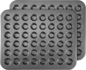 Tioncy 2 Pcs 48 Cup Mini Muffin Pan 15.94 x 12.6 x 0.79 Inches Nonstick Small Cupcake Pan Steel Mini Muffin Tin for Baking Cheesecake Tailgate Party supplies, Dishwasher Safe (Black)