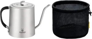 Titanium Kettle Pot for Camping Ultralight Pour Over Gooseneck Coffee Kettle Backpacking with Braided Handle & Drawstring Case -950ml/33.4fl oz