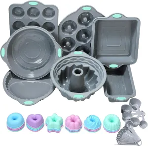 To encounter 31 Pieces Silicone Baking Pans Set, Nonstick Bakeware Sets, Non-Stick Silicone Molds, with Metal Reinforced Frame More Strength, Light Grey
