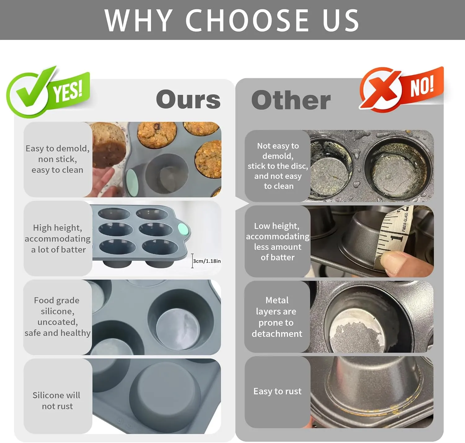 To encounter 31 Pieces Silicone Baking Pans Set, Nonstick Bakeware Sets, Non-Stick Silicone Molds, with Metal Reinforced Frame More Strength, Light Grey