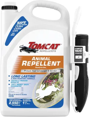 Tomcat Repellents Animal Repellent Ready-to-Use - With Comfort Wand, Repels Rabbits, Squirrels, Groundhogs and Other Small Animals, Contains Essential Oils, No Stink, Rain-Resistant, 1 gal.
