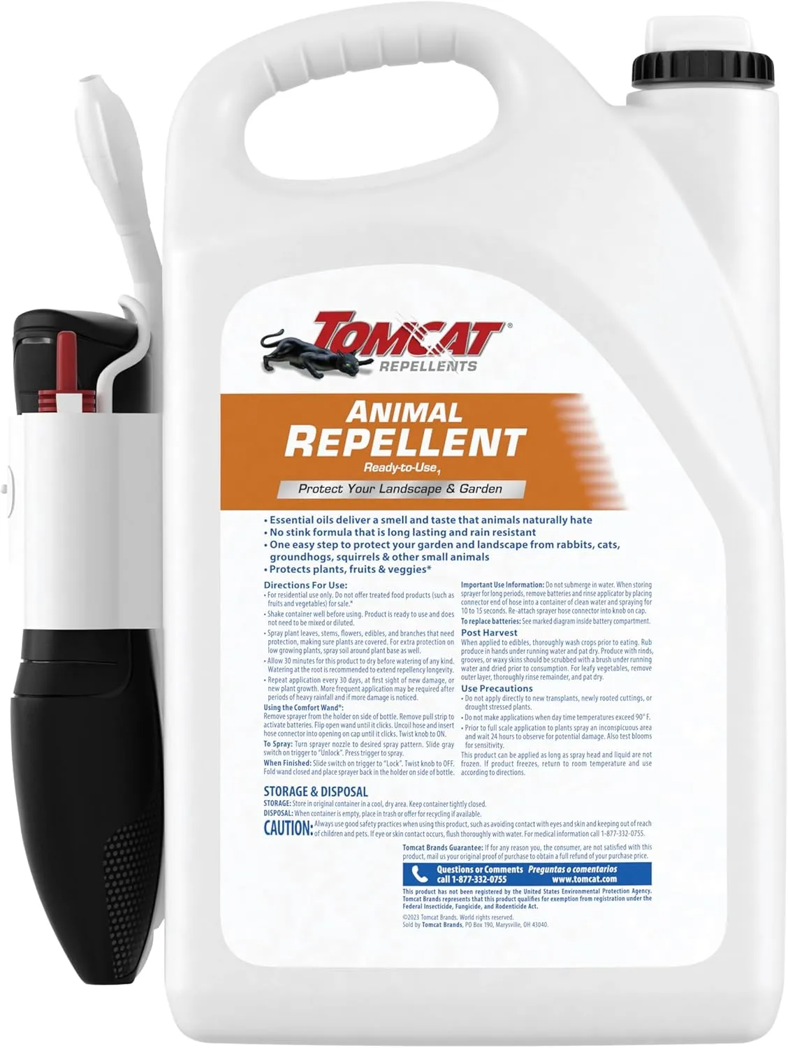 Tomcat Repellents Animal Repellent Ready-to-Use - With Comfort Wand, Repels Rabbits, Squirrels, Groundhogs and Other Small Animals, Contains Essential Oils, No Stink, Rain-Resistant, 1 gal.