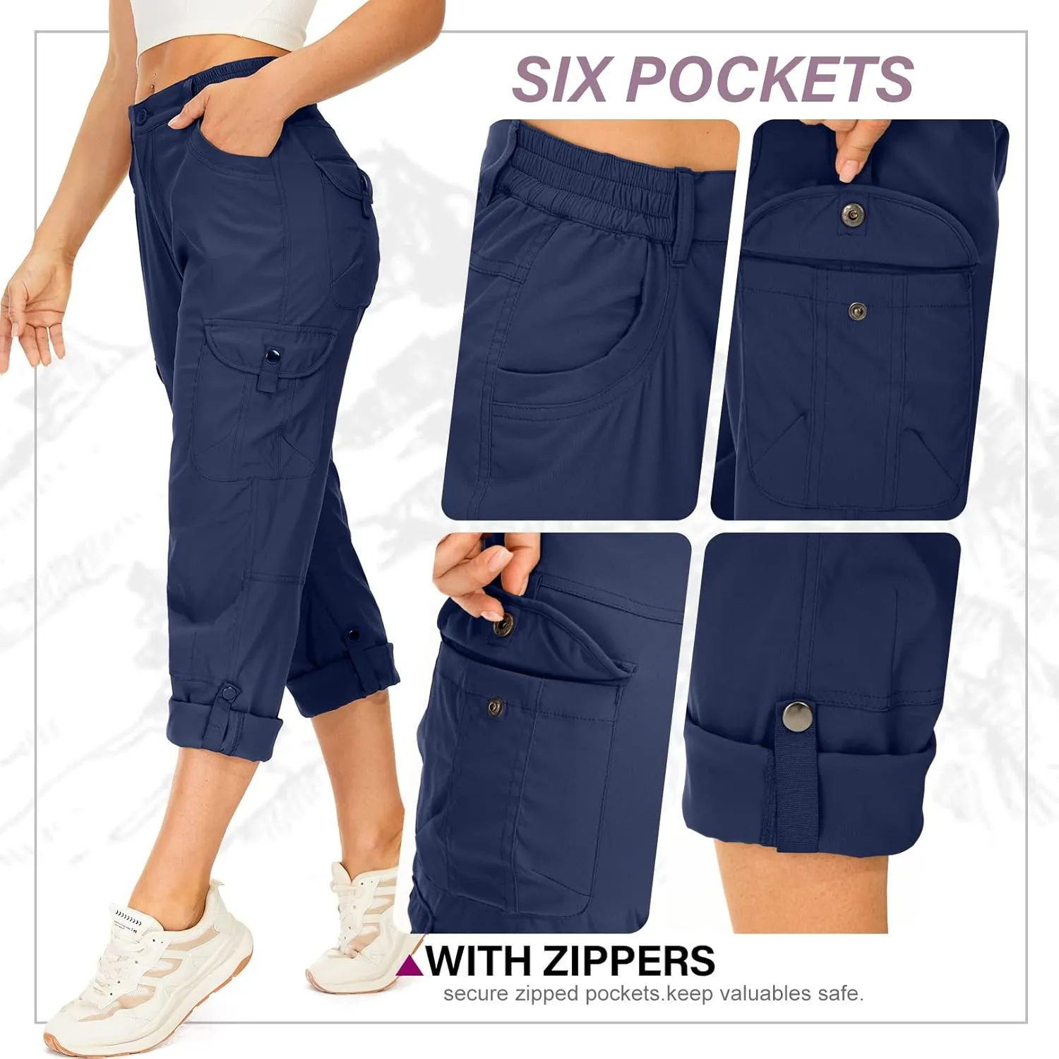 Toomett Women's Hiking Cargo Pants convertible Quick Dry UPF50  Waterproof capri Fishing Safari Travel Pants
