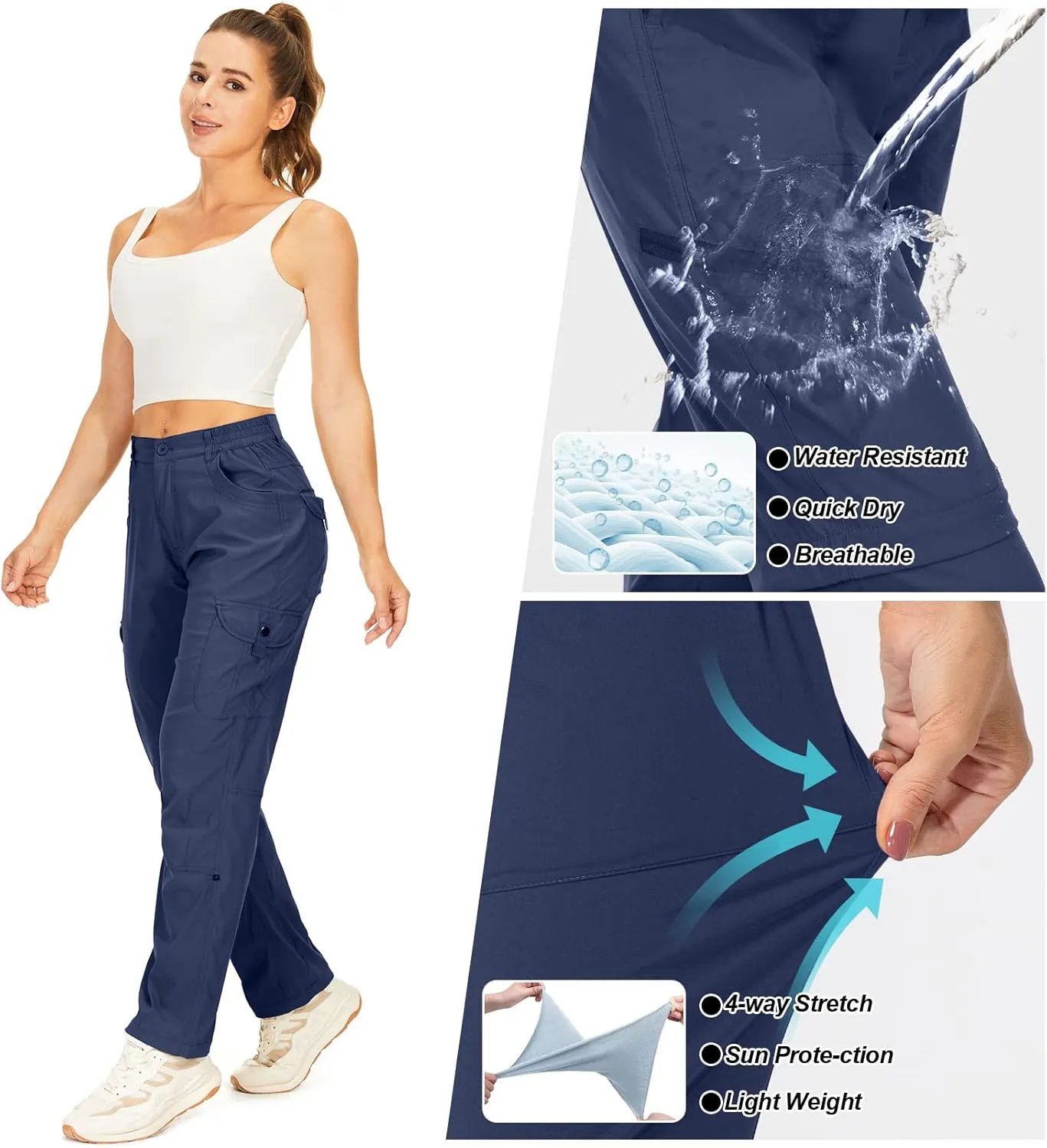 Toomett Women's Hiking Cargo Pants convertible Quick Dry UPF50  Waterproof capri Fishing Safari Travel Pants