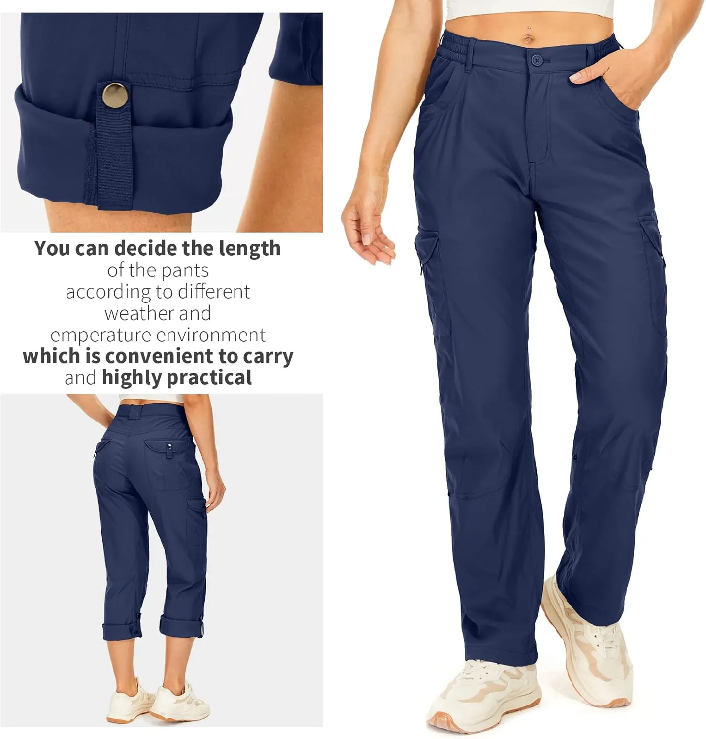 Toomett Women's Hiking Cargo Pants convertible Quick Dry UPF50  Waterproof capri Fishing Safari Travel Pants