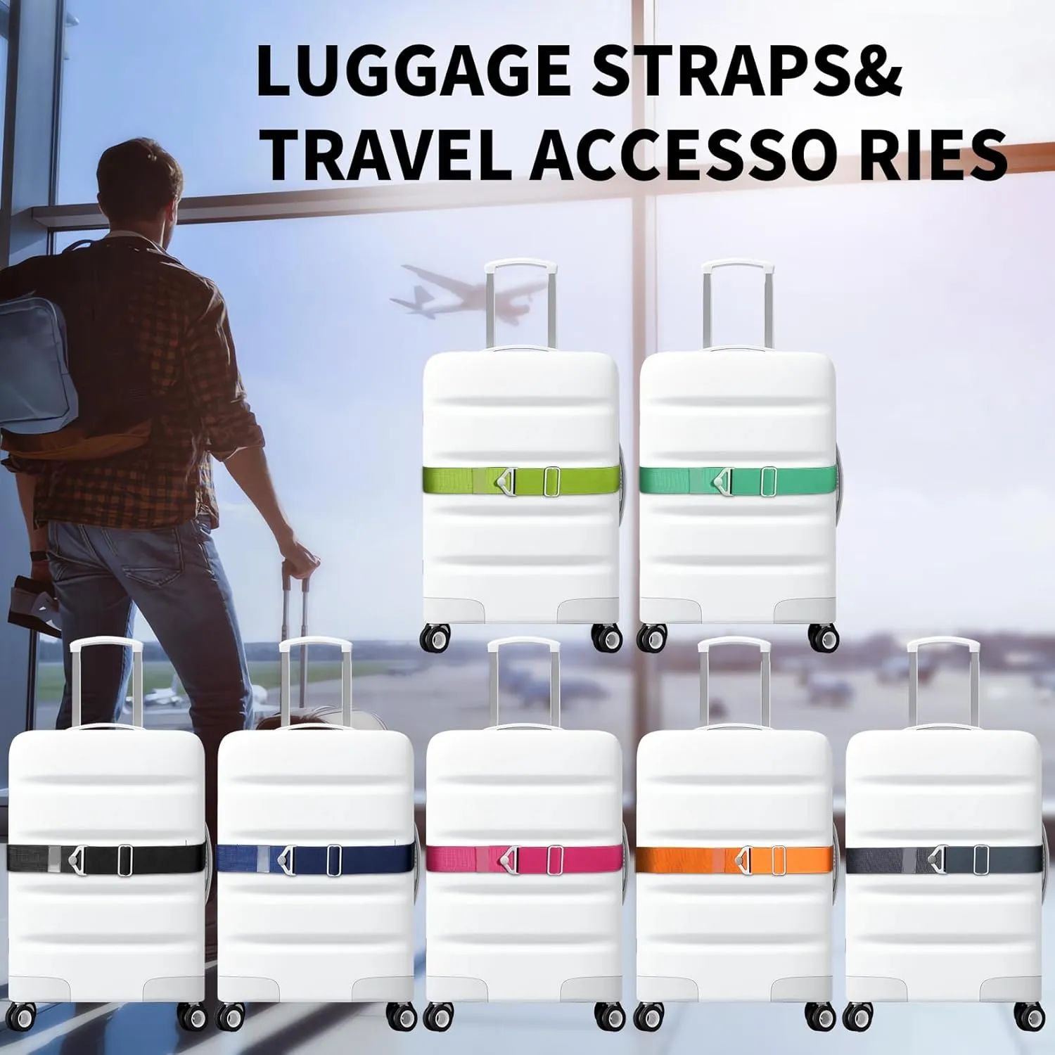 TOOVREN 2-in-1 Travel Belt for Luggage Straps Add a Bag Bungees Suitcase Luggage Strap Over Handle Suitcases Belt for Carry On Bag Adjustable Backpack Attachment Airport Travel Accessories Rose