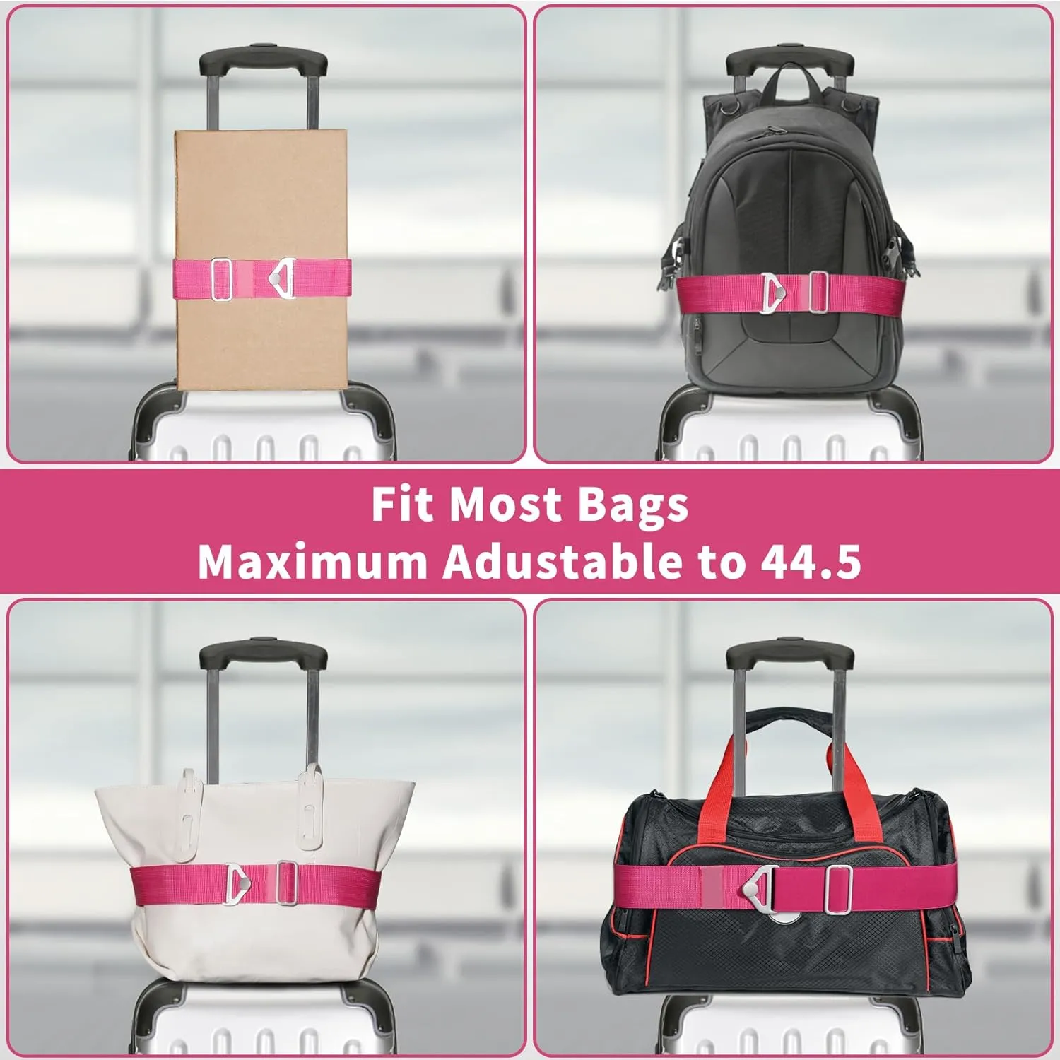 TOOVREN 2-in-1 Travel Belt for Luggage Straps Add a Bag Bungees Suitcase Luggage Strap Over Handle Suitcases Belt for Carry On Bag Adjustable Backpack Attachment Airport Travel Accessories Rose