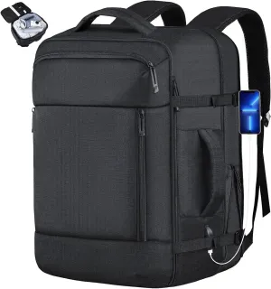 TOTWO Travel Backpack, Extra Large Backpack, Carry On Backpack, 45L Expandable Flight Approved Suitcase Luggage Water Resistant Daypack Weekender Bag Fits 17 Inch Laptop, Travel Gifts for Men, Black