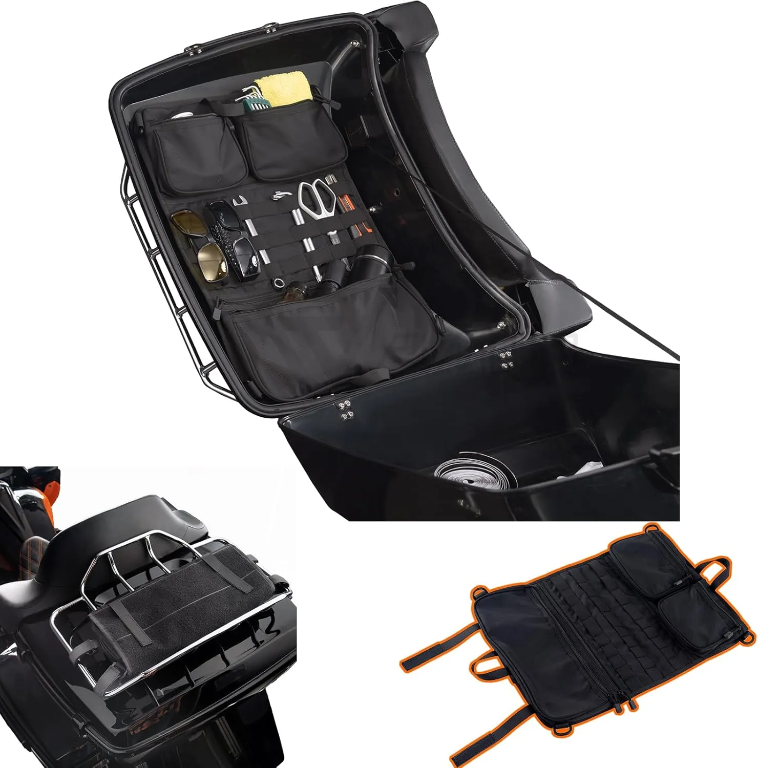 Tour Pack Lid Organizer Bag Multifunction Tool Luggage Storage Bag, Compatible with Touring Road Glide Road King Electra Glide Street Glide Travel-Paks, Black, WXNB000-BK