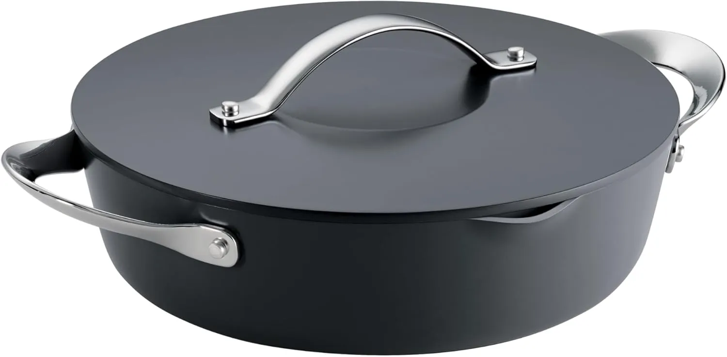 Tramontina Fiora 4.25-Quart Multipurpose Ceramic Non Stick Cooking Pan with Lid, Gray
