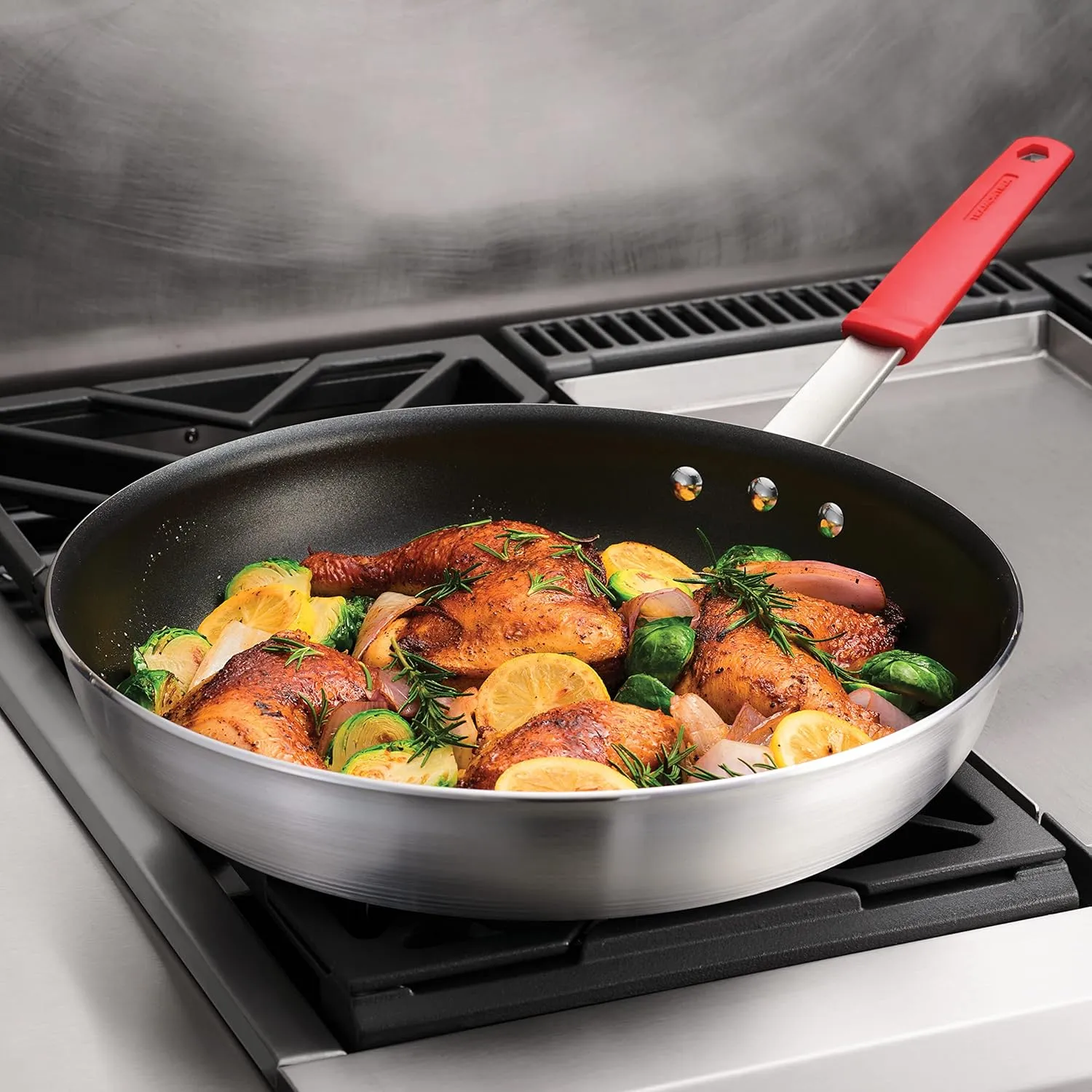 Tramontina Professional 14-Inch Non Stick Extra Large Frying Pan, Heavy-Gauge Aluminum Skillet with Reinforced Nonstick Coating, Red Handle, Dishwasher and Oven Safe