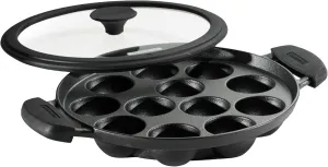 Tramontina Utsava Pre-Seasoned Cast Iron Appam Pan, 12-Hole Appe Pan with Lid, Great for Paniyaram, Takoyaki and more