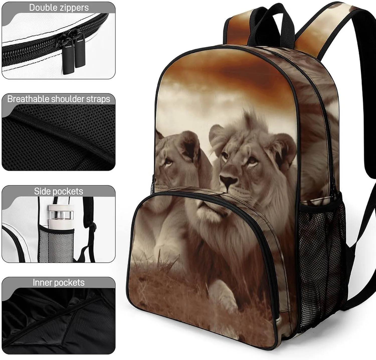 Travel Backpack for Women Men Lightweight 17 Inch Laptop Bag African Lion And Lioness Backpack Casual Daypack