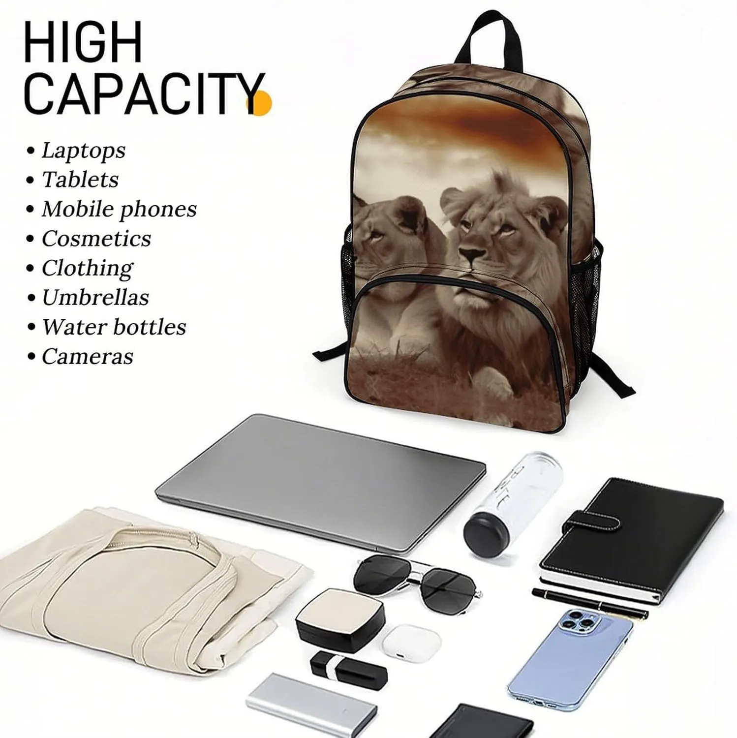 Travel Backpack for Women Men Lightweight 17 Inch Laptop Bag African Lion And Lioness Backpack Casual Daypack