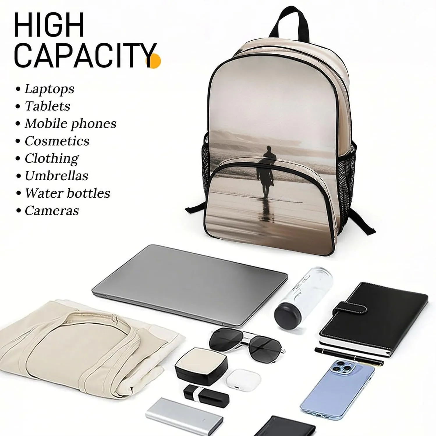 Travel Backpack for Women Men Lightweight 17 Inch Laptop Bag Alone at The Beach Backpack Casual Daypack