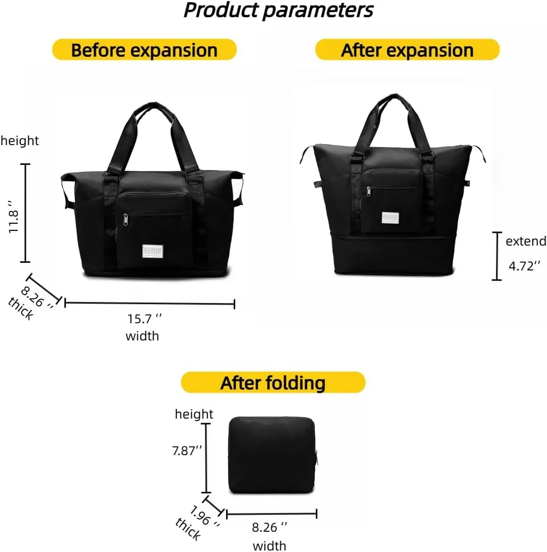 Travel Duffel Bag,Sports Tote Gym Bag,Scalable Capacity Bag,Waterproof Bag,Dry Wet Separation Package，Hand/Shoulder Dual Use (black)