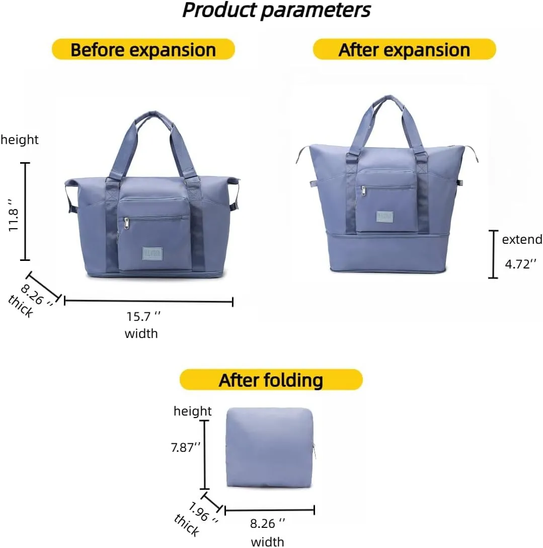 Travel Duffel Bag,Sports Tote Gym Bag,Scalable Capacity Bag,Waterproof Bag,Dry Wet Separation Package，Hand/Shoulder Dual Use (blue)